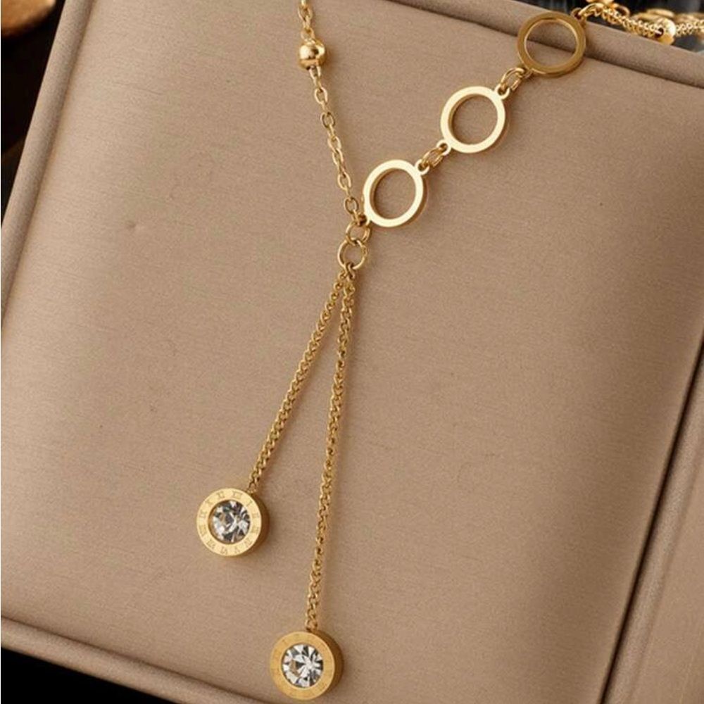 Gold Plated Stainless Steel Lariat Chain Necklace - Picture 3 of 4